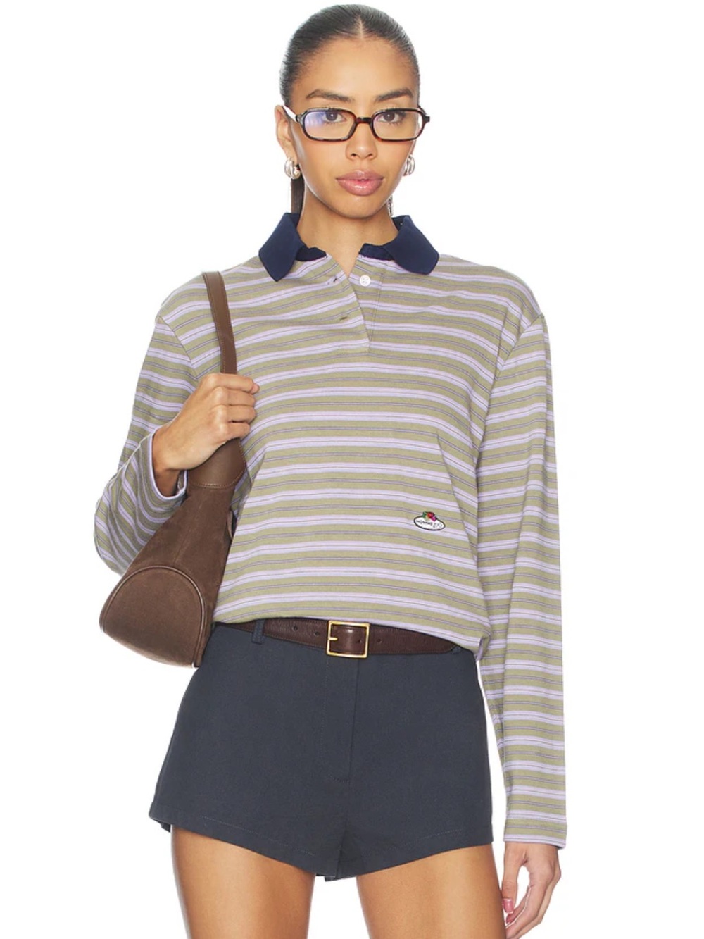 HOMMEGirls X Fruit Of The Loom Striped Long Sleeve Polo in Lavender Stripe